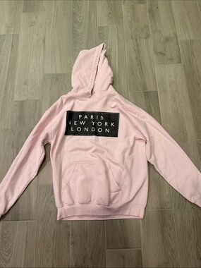 Revelation Women’s Pink Hoodie with 'Paris New York London' Black Graphic Size M